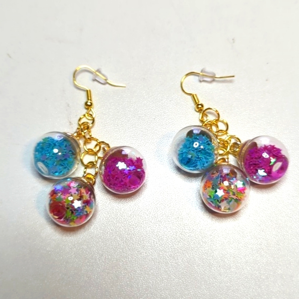 New Handmade Glitter Globe Cluster Earrings